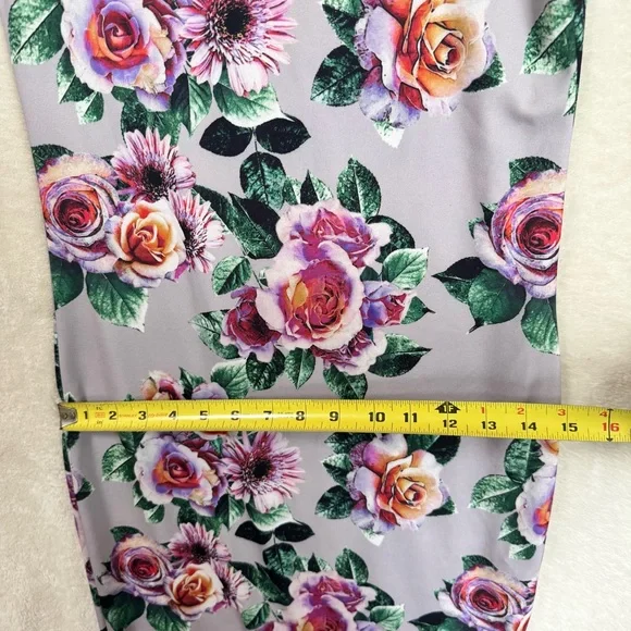 Zara NEW Floral Stretch Pencil Bodycon Fitted Midi Dress Boho Crew Long Sleeve M - Picture 15 of 16